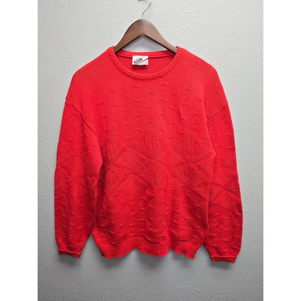 Vintage Red Knitwear Sweater BBW Red Diamond Pattern Pullover 80s VTG